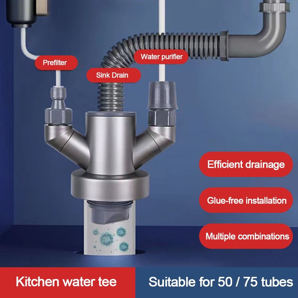SUPERSTITION EFFLUENCE78SU6 Anti odor Sink Drain Pipe Adapter Sealing Ring Multifunctional Kitchen Basin Sewer Branch Useful Dual-Interface Dishwasher Water Pipe Connector Washing Machine Drainage Supplies