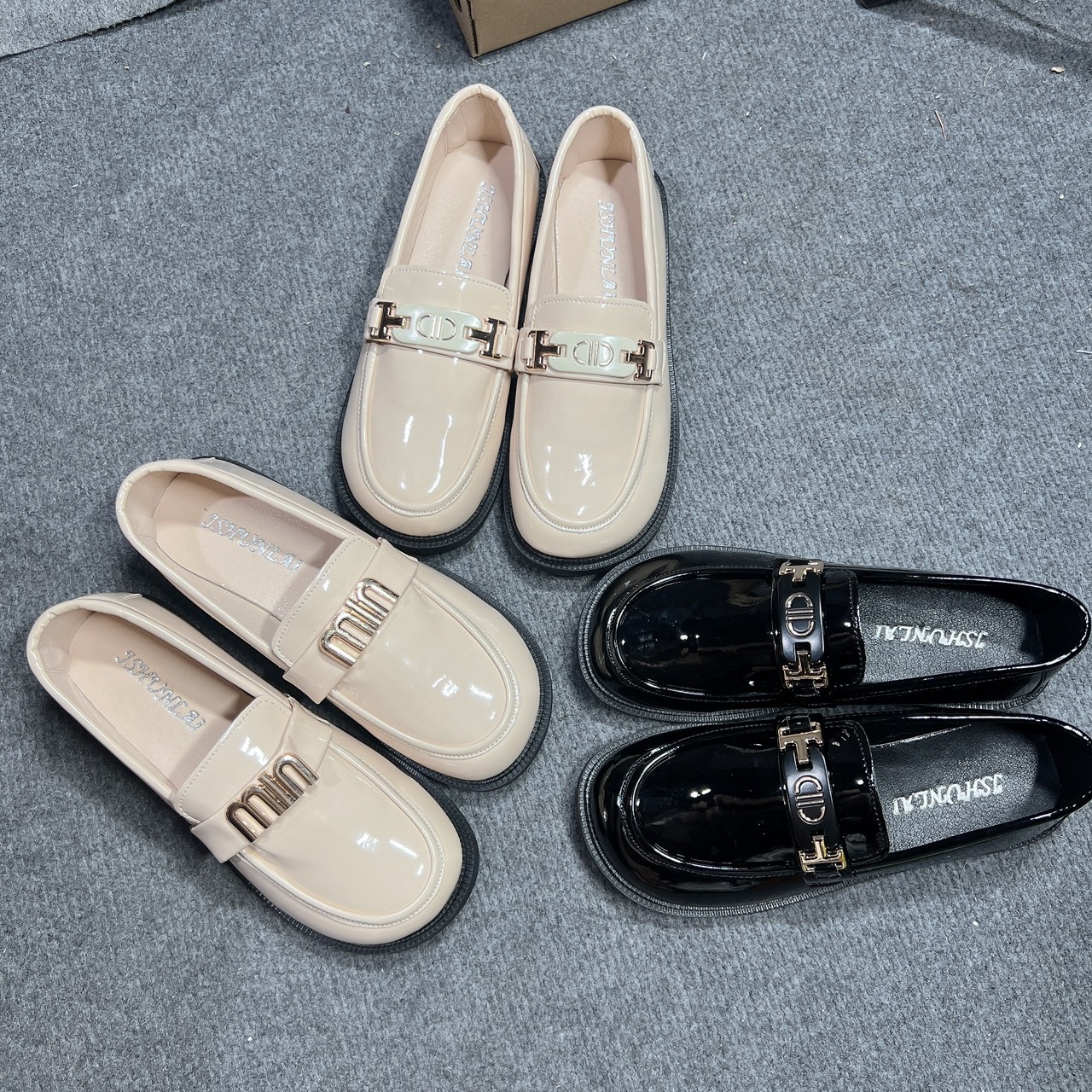 giày moca miu, giày miumiu, giày nữ da bóng mũi tròn đế cao [đế 1cm]