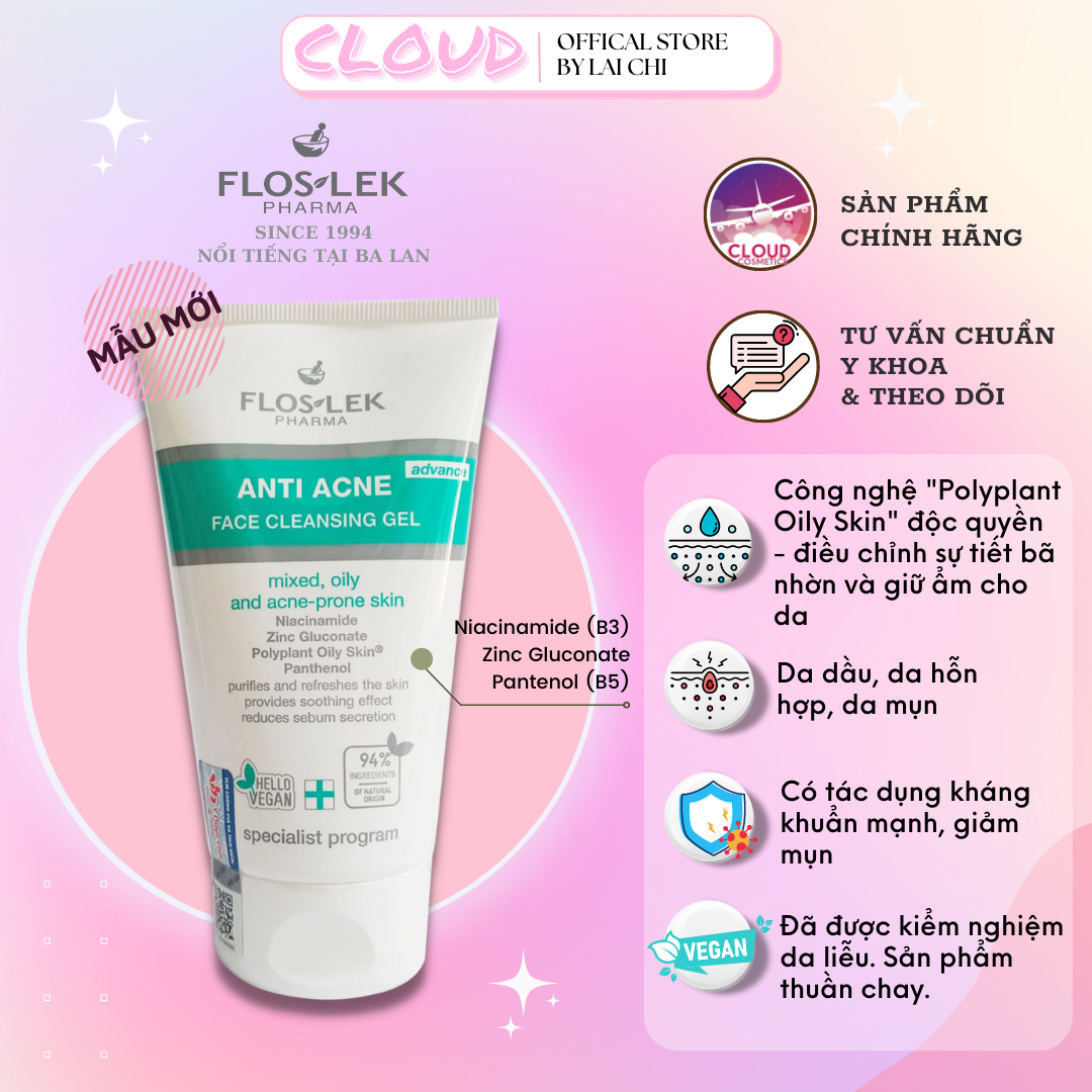 [Mẫu mới] Floslek Sữa Rửa Mặt Cho Da Dầu Mụn Anti Acne 125ML