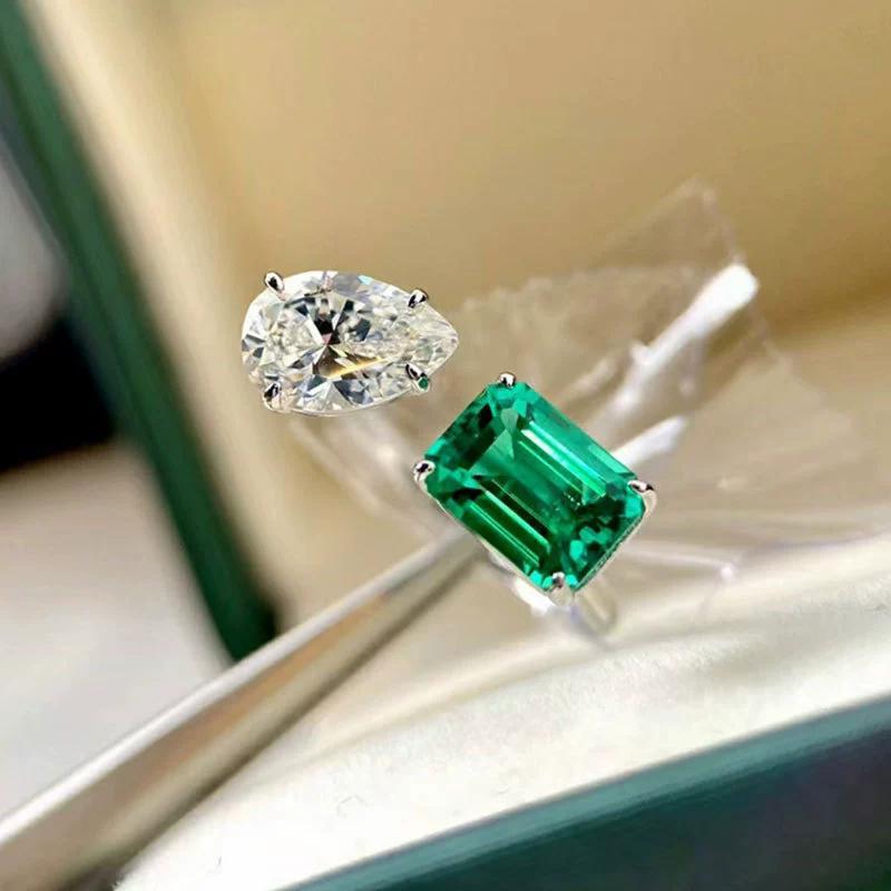 Imitation Emerald Tourmaline Princess Square Temperament Open Ring Female Ring