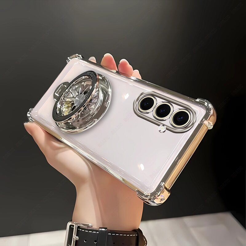 lthmy for Samsung Galaxy S24 5G clear casing thickened Four Corners drop-resistant shockproof alate fidgety spinner stand Holder soft edge plating TPU phone back cover.