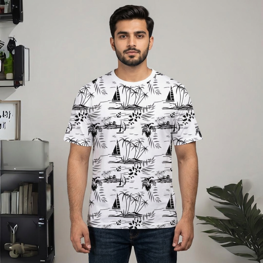 Ruku Garments Printed Half Sleeve T-Shirt For Men Summer 100% Cotton Fabric Casual Soft Style White