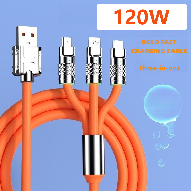 6A 120W Cáp sạc nhanh 3 trong 1 cáp sạc USB Micro USB Type C dòng dữ liệu nhanh cho điện thoại