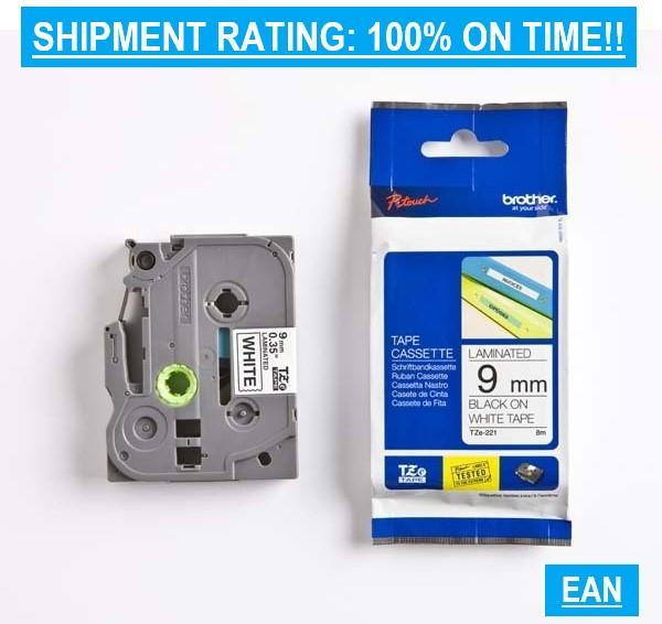 6 PK 9mm Black on White TZ221 Label Tape Cartridge for Brother P-Touch Cassette