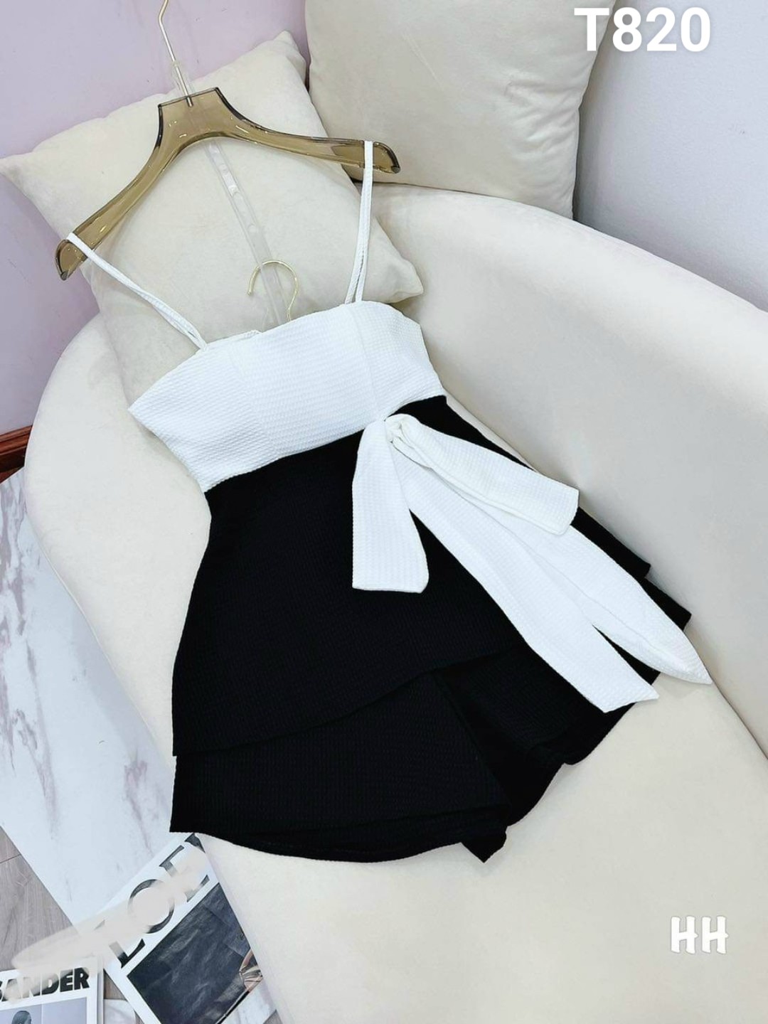 Set bộ 2 dây cột nơ eo dạo phố 2 màu y hình chất liệu lụa T820