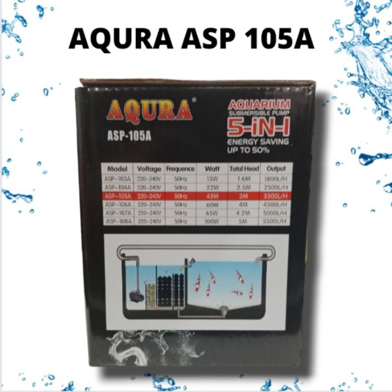 Pompa Kolam KOI Air Mancur Hidroponik AQURA ASP 105A