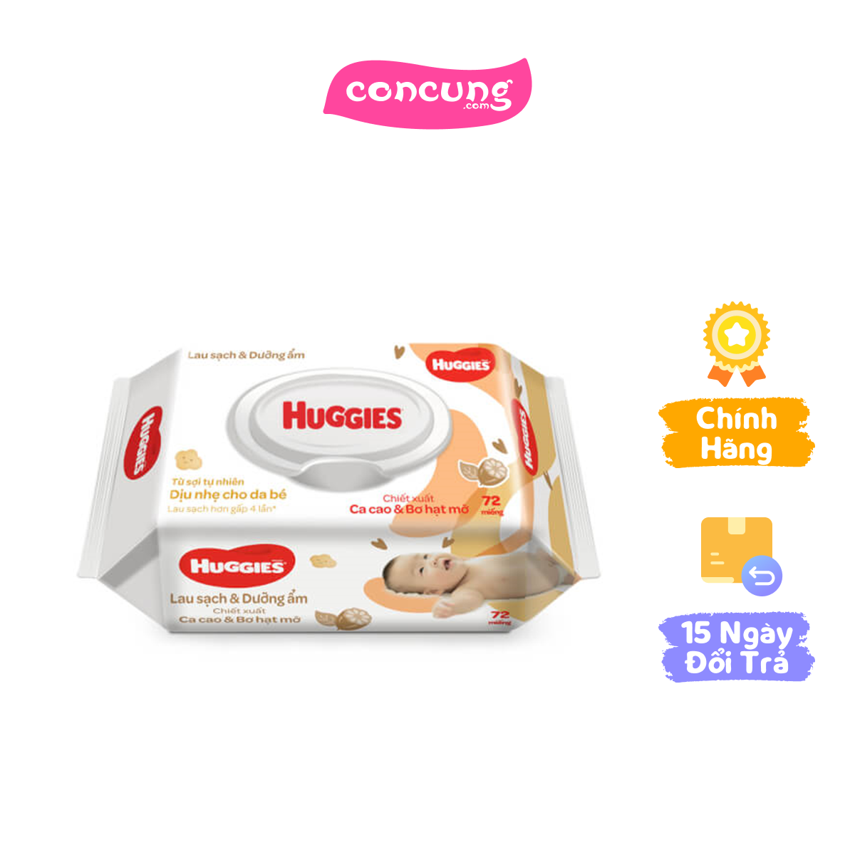 Khăn ướt cao cấp Huggies bơ hạt mỡ 72 Miếng