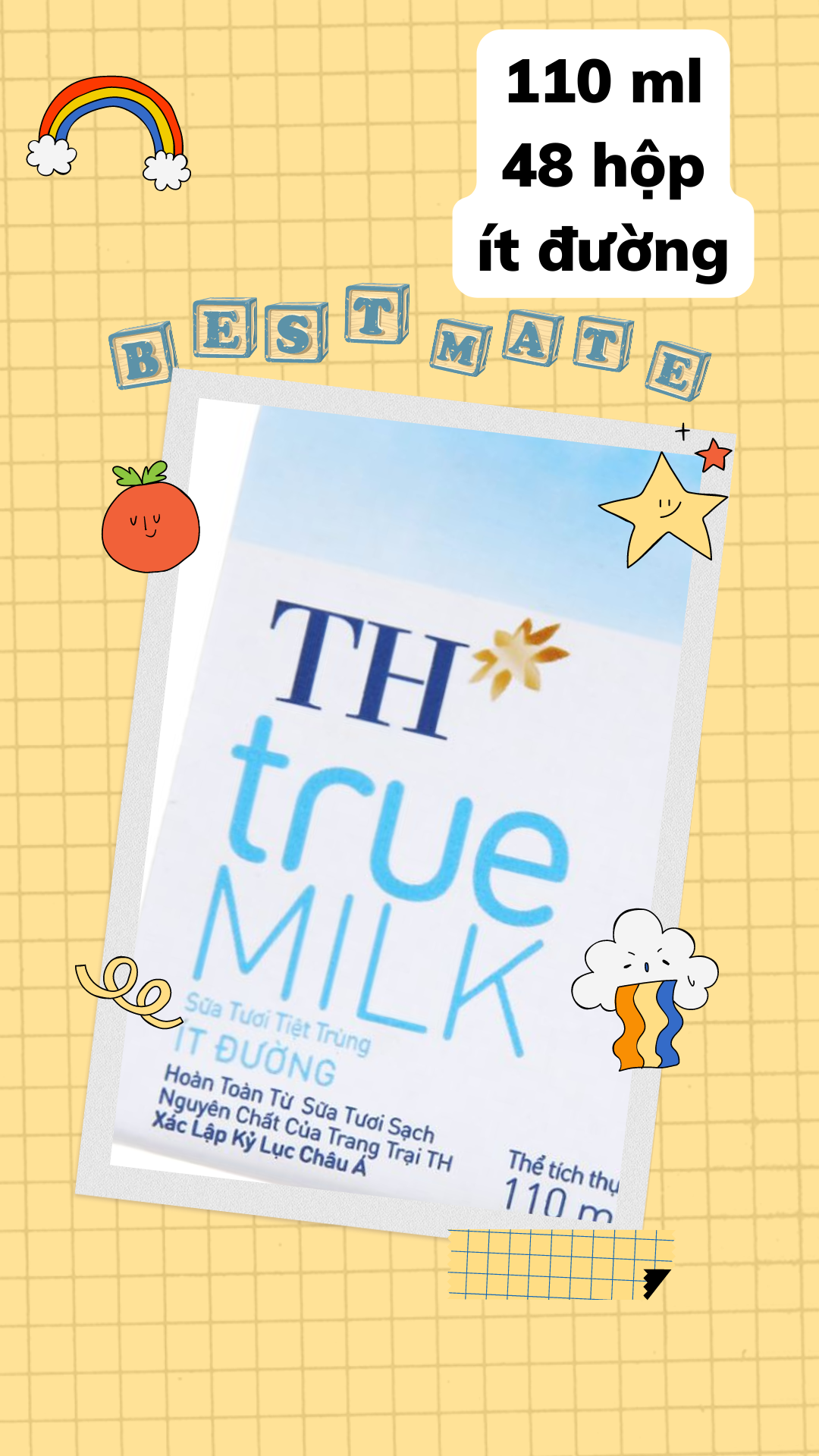 Sữa Tươi TH True Milk 110 ml ít đường (48 hộp)