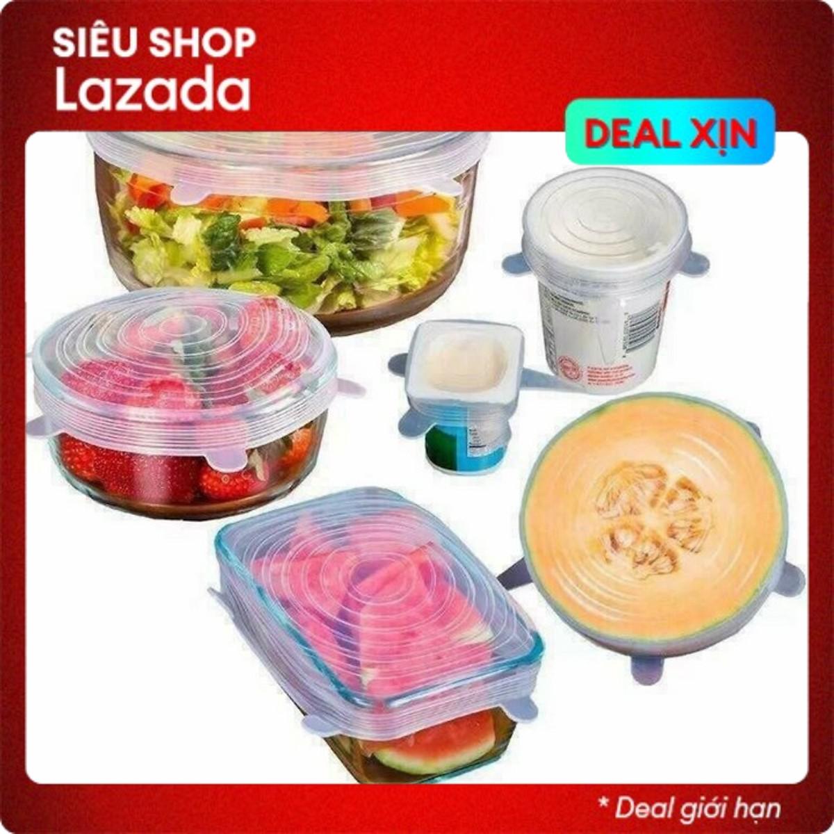 Set 6 miếng silicon bọc miệng cốc, miệng bát bảo quản thực phẩm để tủ lạnh