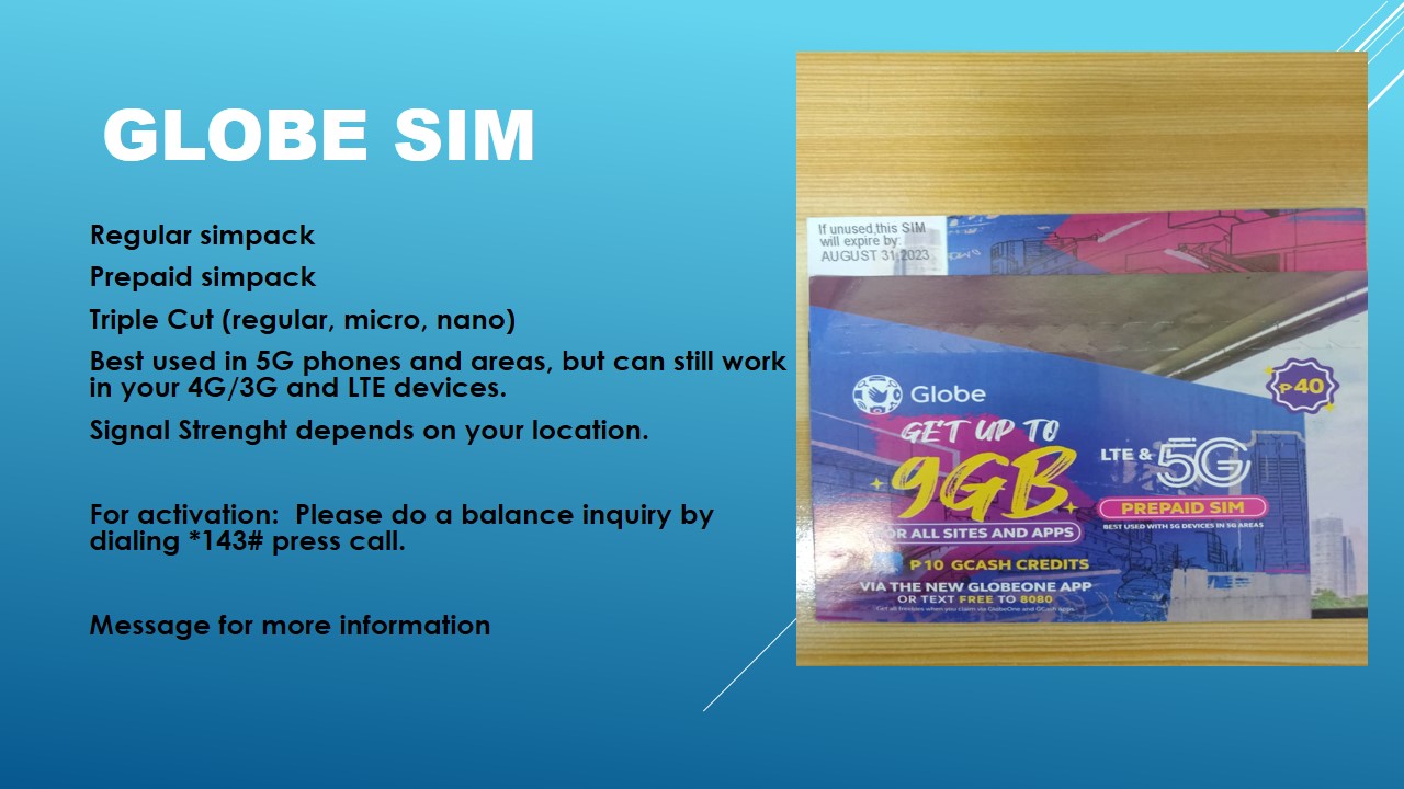BPM GLOBE Sim (Wholesale 10pcs per order) Globe Simpack Prepaid