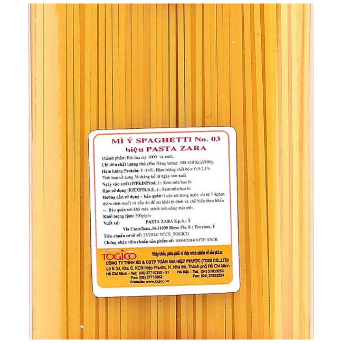 Mì Ý -Mì Spagetti hiệu pastaZARA số 3 (500g)