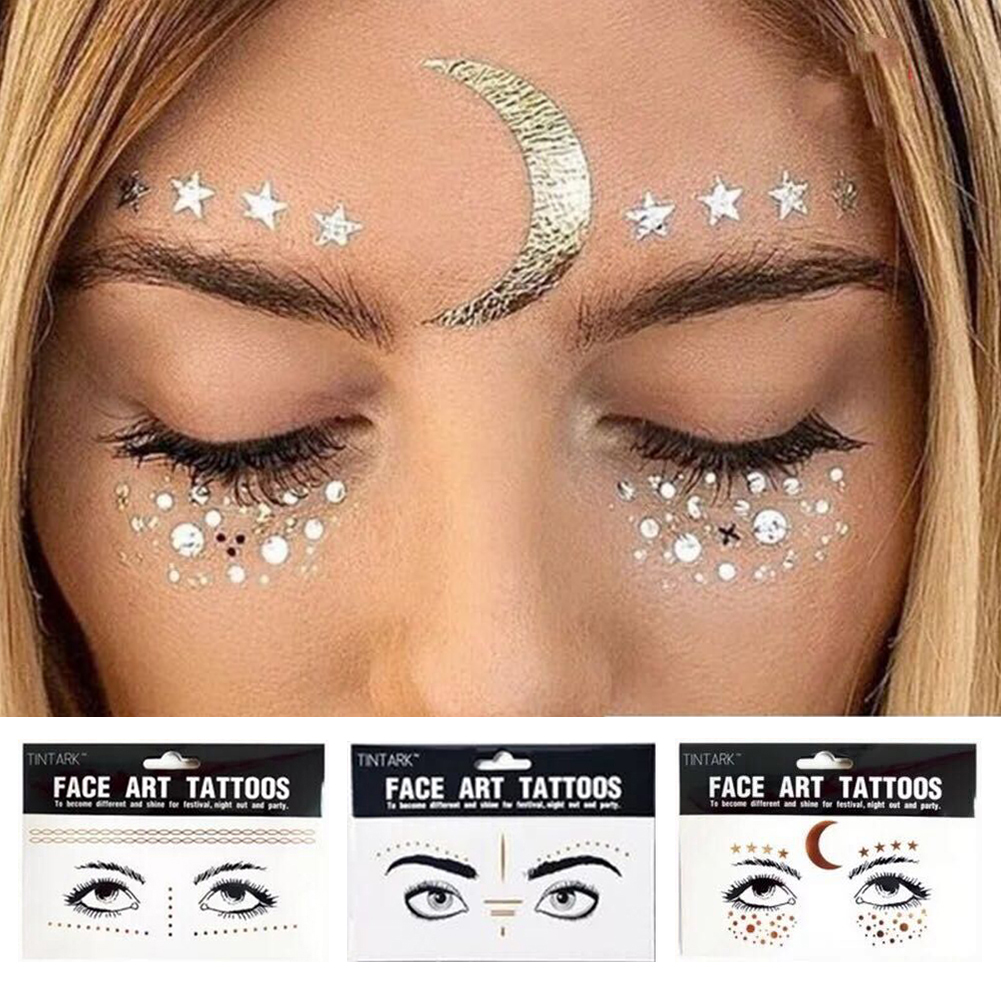 Party Face Sticker Gold Stamping Temporary Tattoos Waterproof