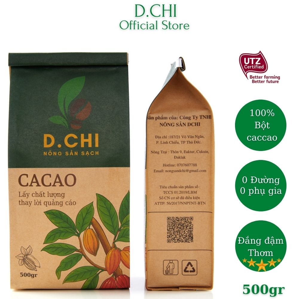Bột cacao nguyên chất 100% D.CHI- Gu đậm đà thơm nồng không đường