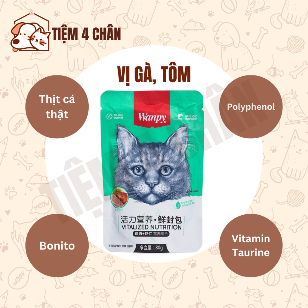 (Freeship) Combo 10 gói pate thức ăn ướt cho mèo Wanpy đủ vị
