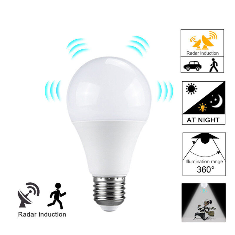 E27 bóng đèn Led 5 Wát 9 wát thông minh đèn khẩn cấp đèn tự động LED Radar cảm biến bóng đèn cảm biến cho trong nhà với ngoài trời