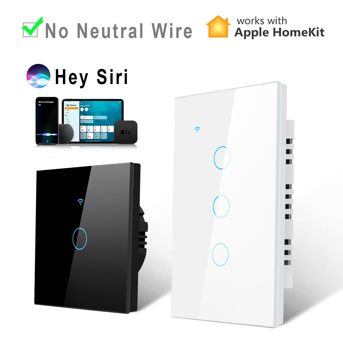 Smart MFI Certified Wall Switches Apple Homekit LED Light Switch Wifi Touch Sensor Home Siri Control Smart Home