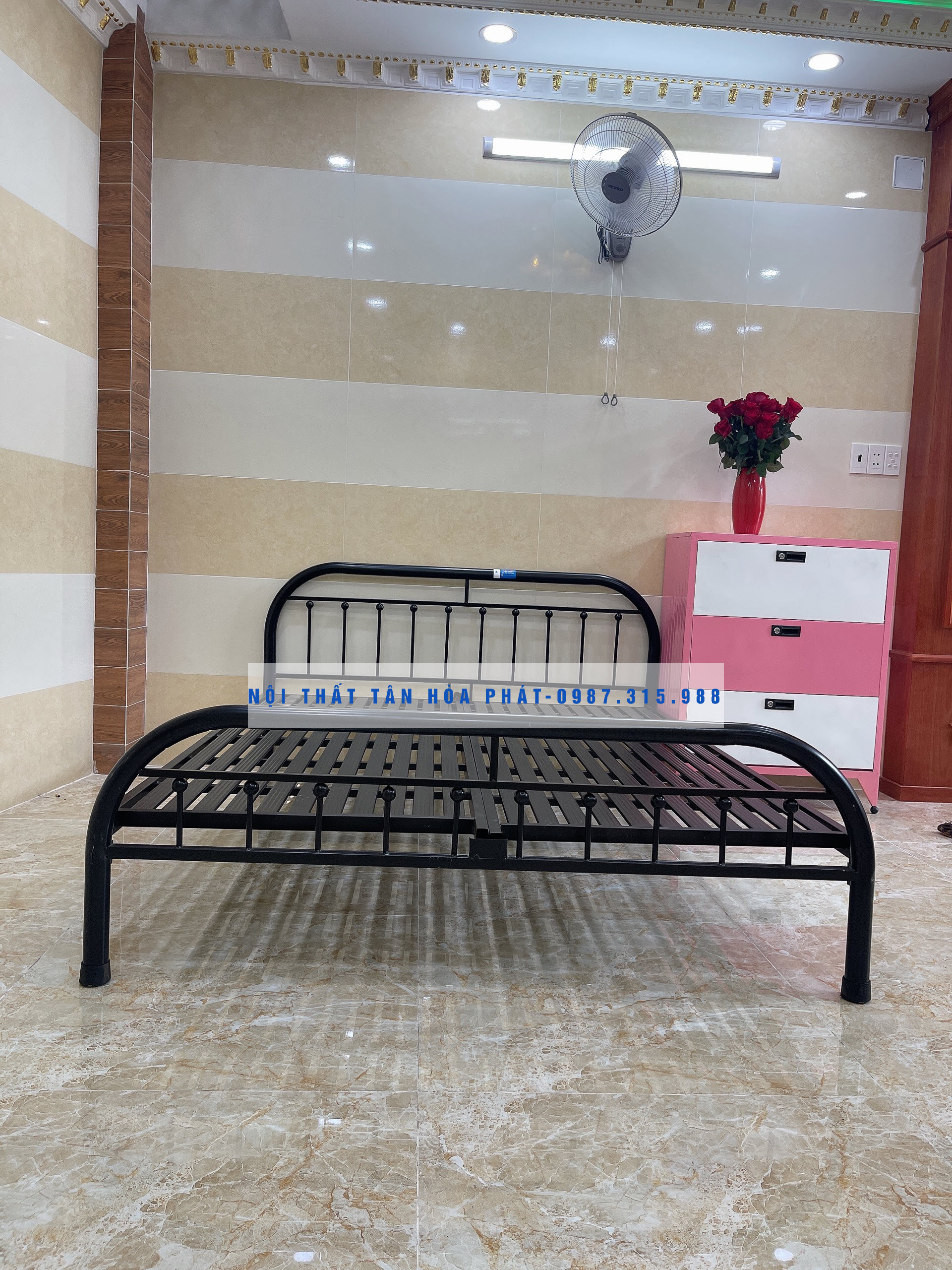 Giường sắt mỹ nghệ 1m6x2m TÂN HÒA PHÁT 01