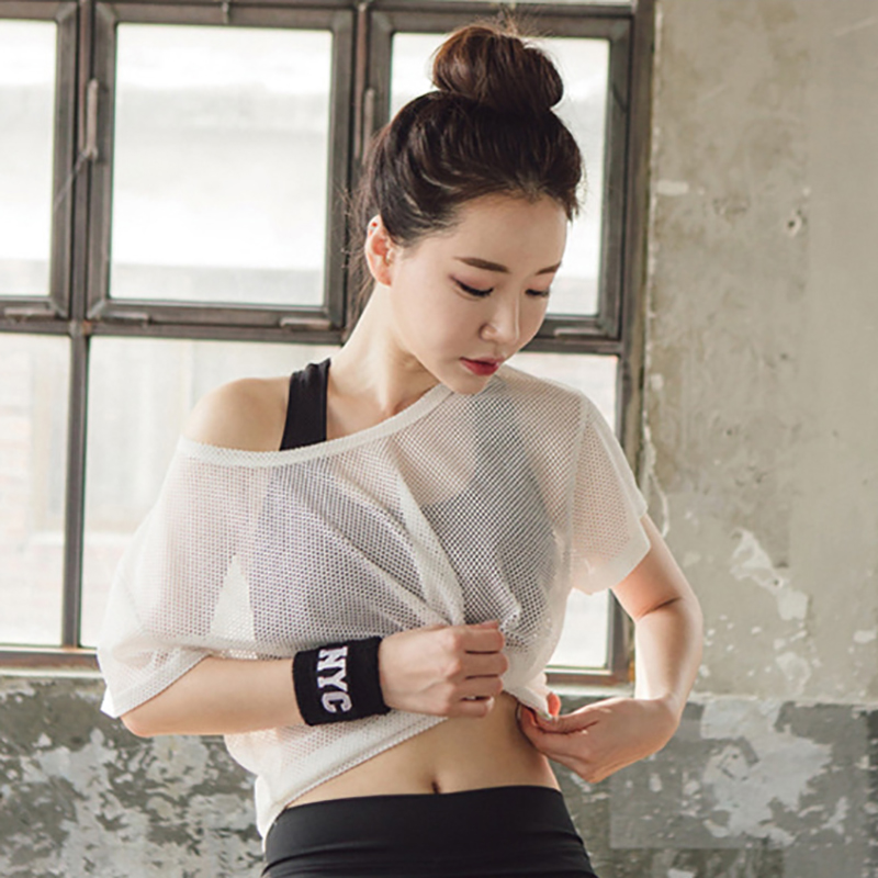 Women's%20Mesh%20Yoga%20Shirt%20Sexy%20Short%20Sleeve%20T-Shirt%20Sport%20Top%20Blouse%20Cover%20Up%20Quick%20Dry%20Gym%20Clothes%20Running%20Fitness%20Tank%20Sportwear%20DUJU%20-%20Image%203