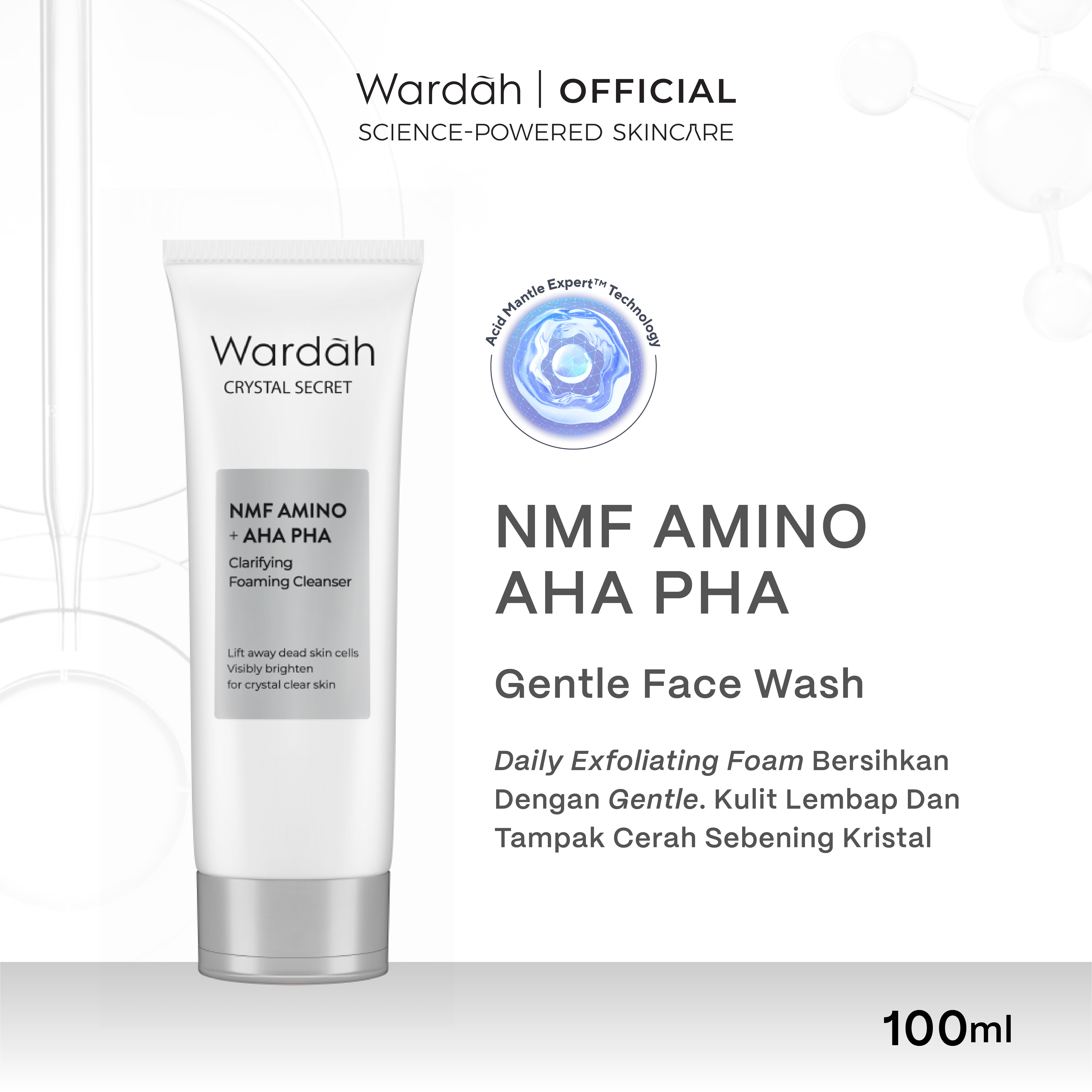 NEW! Wardah Crystal Secret NMF Amino + AHA PHA Clarifying Foaming Cleanser 100 mL Sabun Cuci