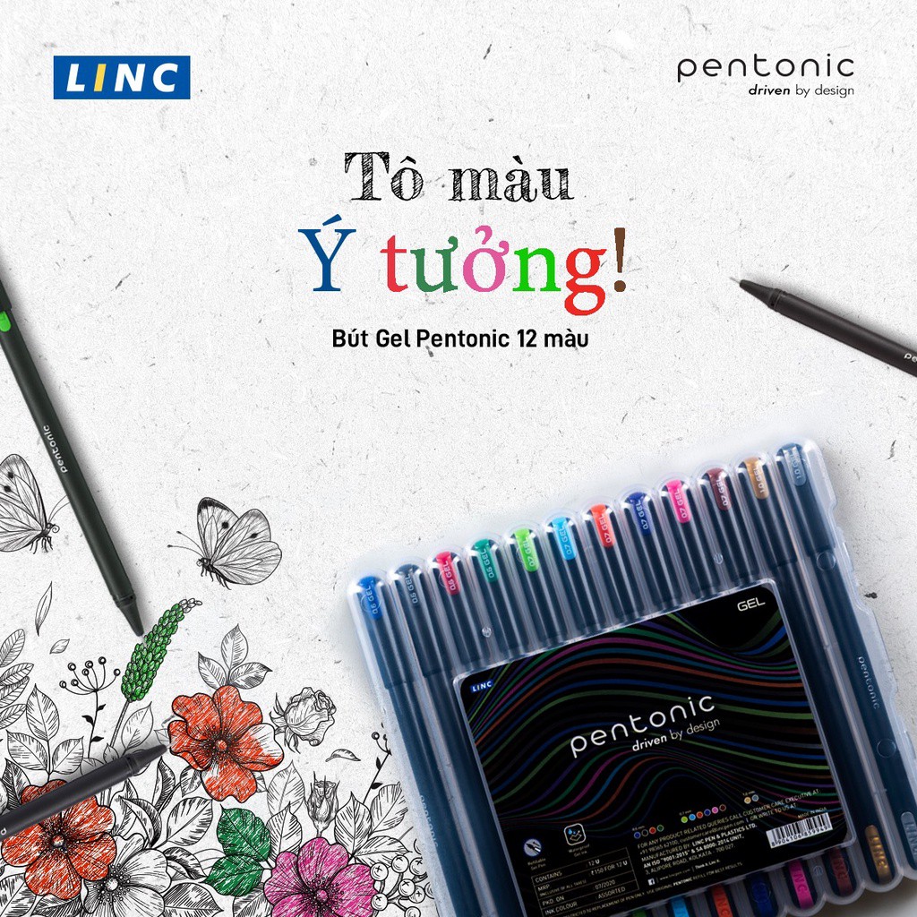 [ VĨ 12 MÀU ] Vỉ 12 Bút bi gel LinC Pentonic 856.
