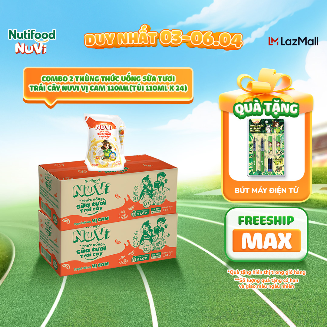 NuVi Combo 2 Thùng Thức Uống Sữa Tươi Trái Cây 110ml (110ml x 48 gói)
