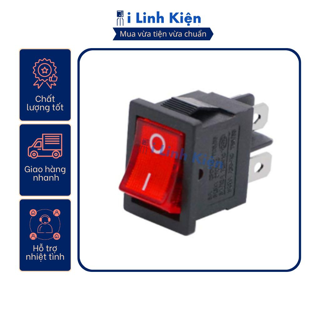 Công tắc bập bênh kcd1-104r 6a250v 15x21mm 4p có đèn