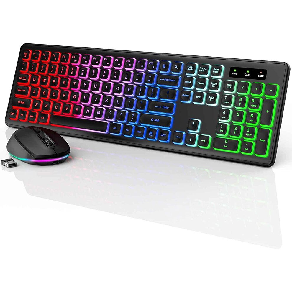 Backlit Wireless Keyboard and Mouse Combo Type-c+ USB Rechargeable Wireless Keyboard Set for Computer Mac PC Laptop