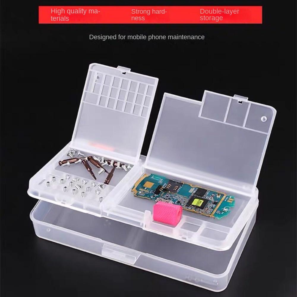 AAVGH PVC Flip Storage Box Two-layer Rectangle Mobile Phone Repair Storage Box High-capacity Component Tool Packaging Box for Mobile Motherboard/Small Screw/Component