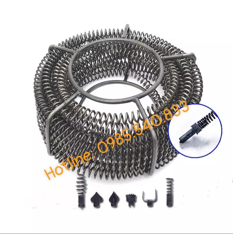 Dây thông tắc cống dùng cho máy khoan ( 18m dây + 6 đầu thông + đầu kết nối máy khoan )