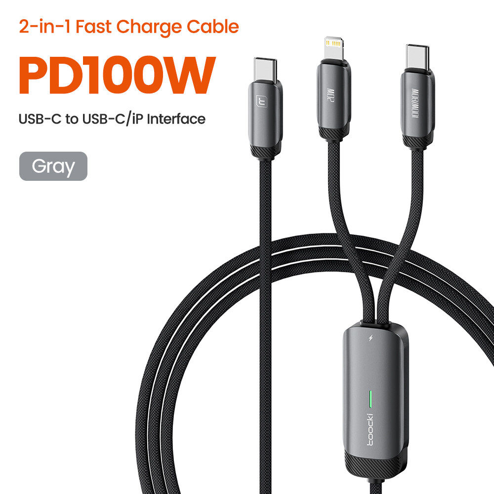 Toocki 100W 2 in 1 Super Charging Cable USB Type C Fast Charger Type C To 1OS Cable Data Cable