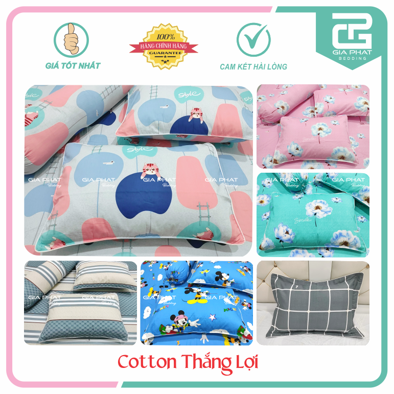 Vỏ gối / Áo gối cotton Thắng Lợi 100% đủ kích thước ( inbox chọn mẫu)