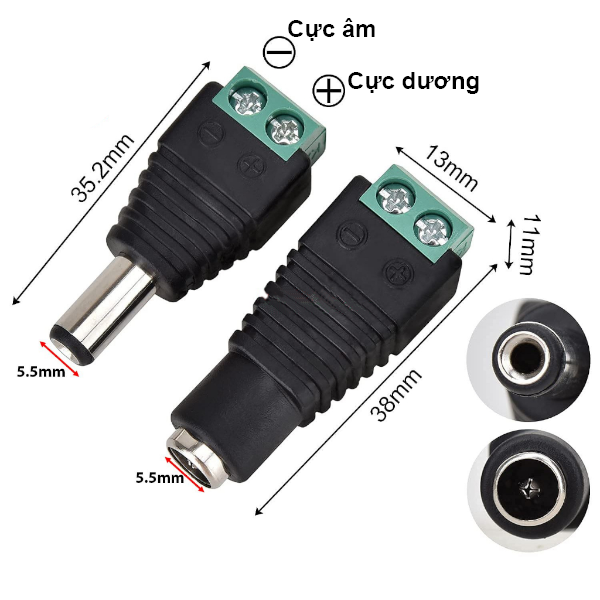 (2 cái) Jack nối nguồn DC 5.5x2.1mm 10A vặn vít