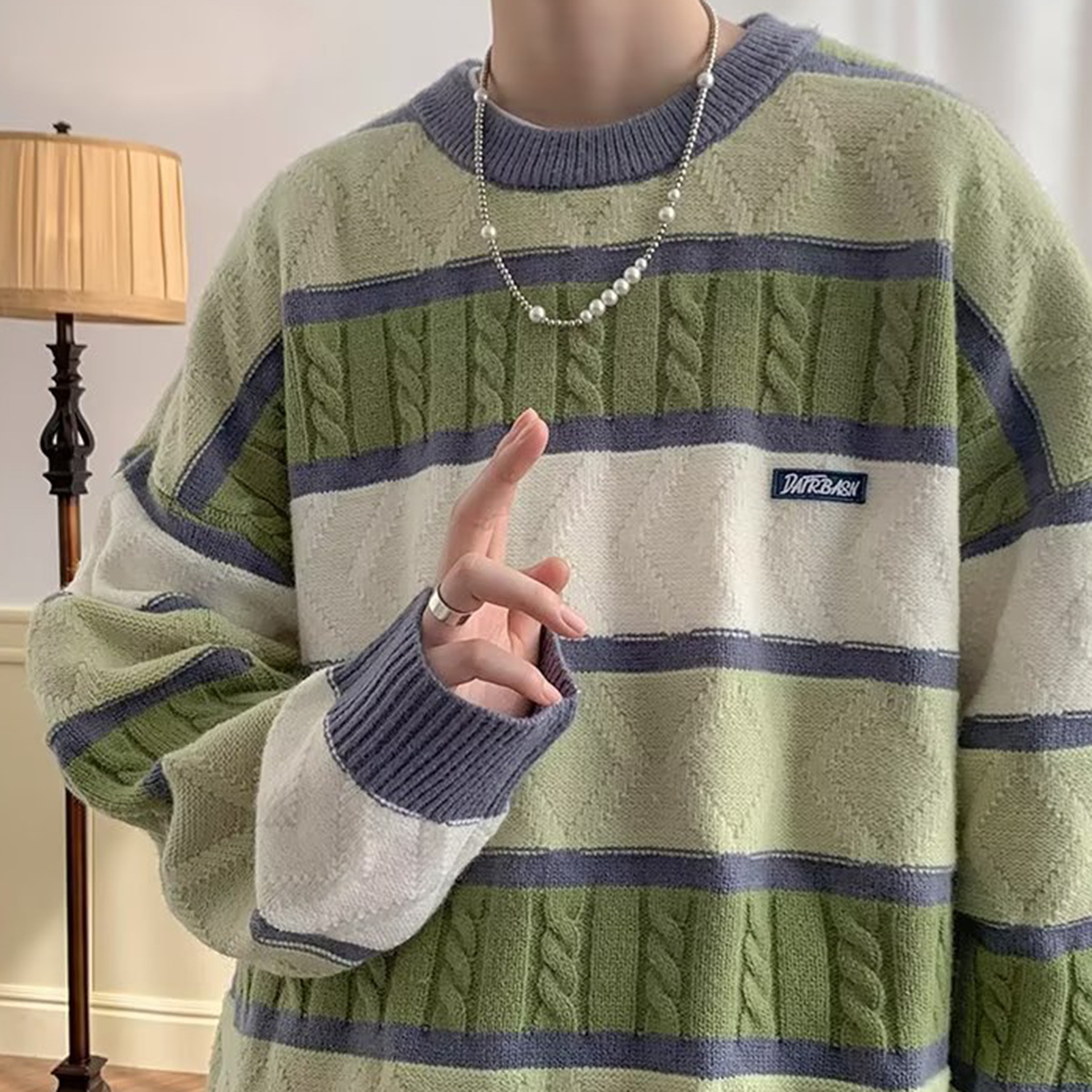 Men Sweater O-neck Knitting Pullover Men's Thick Striped Sweater Casual Winter Pullover with O-neck and Long Sleeves less Than