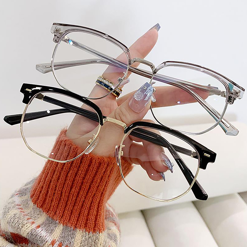 Women Men Semi Rimless Anti Blue Light Eyewears Square Frame Reading Goggle Computer Glasses. 