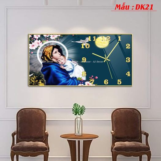 Mẫu tranh đồng hồ Công Giáo, sản phẩm tráng gương 5D, đồng hồ kim trôi, vật liệu nhập khẩu cao cấp.