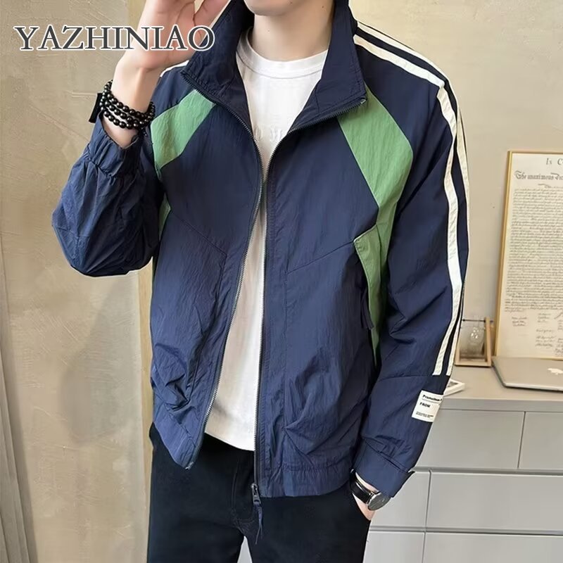 Men's light jacket color-blocked sunscreen stand-up collar jacket striped top