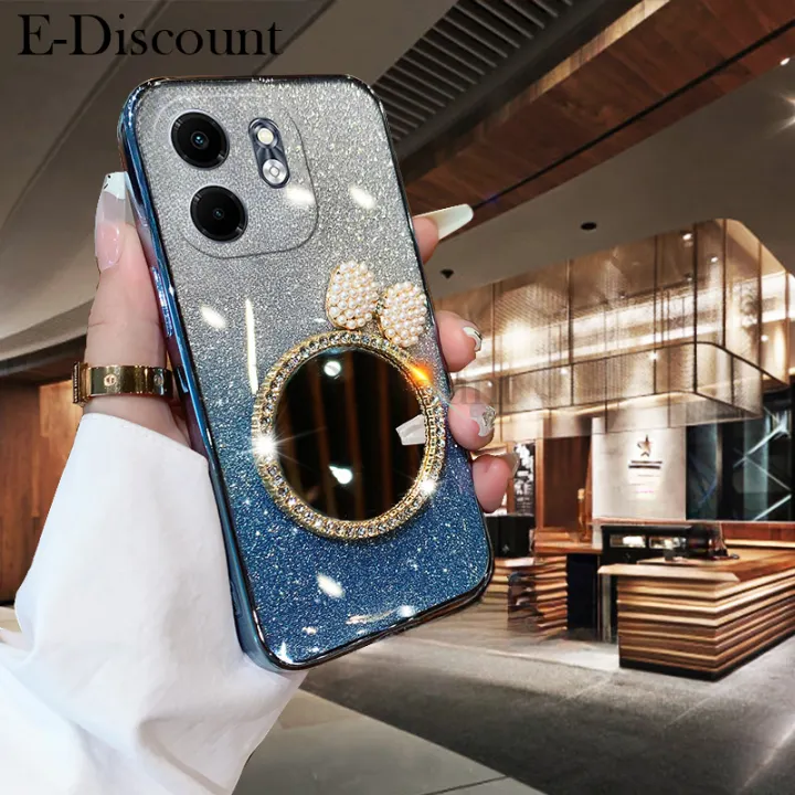 New Phone case infinix Smart 9 Back cover with Bow Makeup Mirror Luxury Shiny Gradient Clear Plating Glitter Girls Slim For infinix Smart9 case