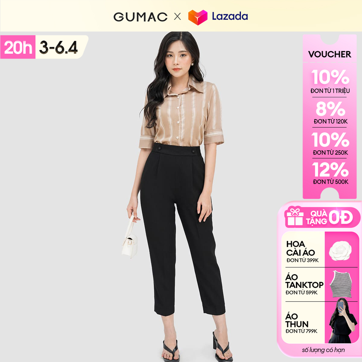 [25 - 29.5 |Voucher 8-12%] Quần tây baggy nữ phối nút GUMAC QD04013