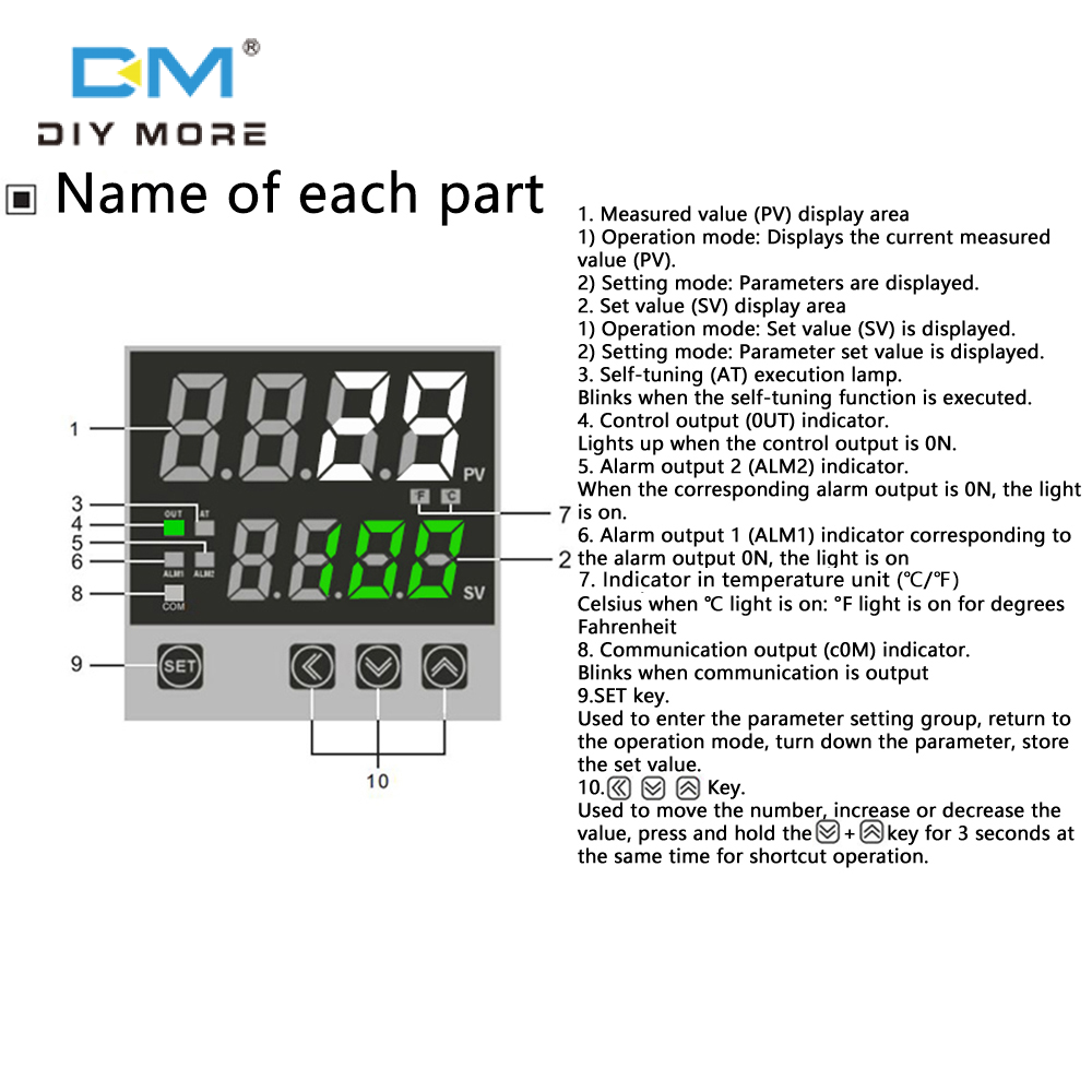 diymore Temperature Controller PID Digital Temperature Controller Relay Output Thermostat AC100-240V Temperature Control Switch