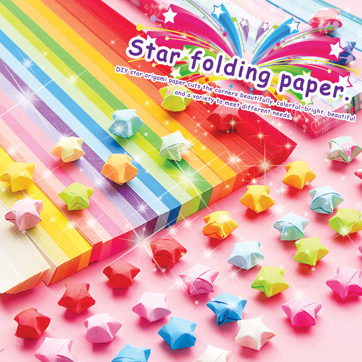 Pastel Origami Star Paper Strips, Star Folding Paper, Lucky Star
