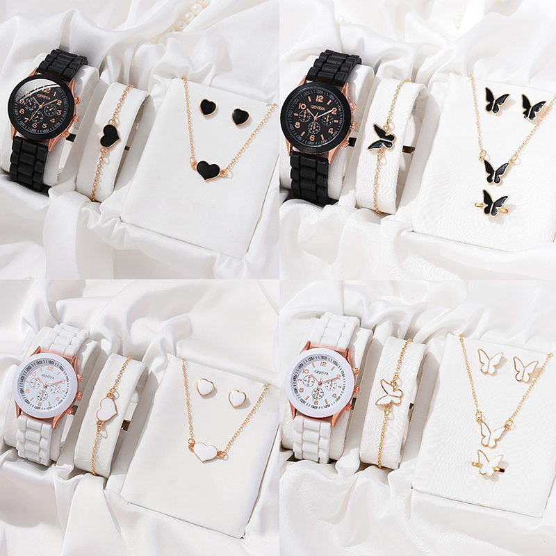 5Pcs/set Fashion Women Watch Round Dial Classic Watches Women Simple Clock& Jewelry Set For Female Gift.