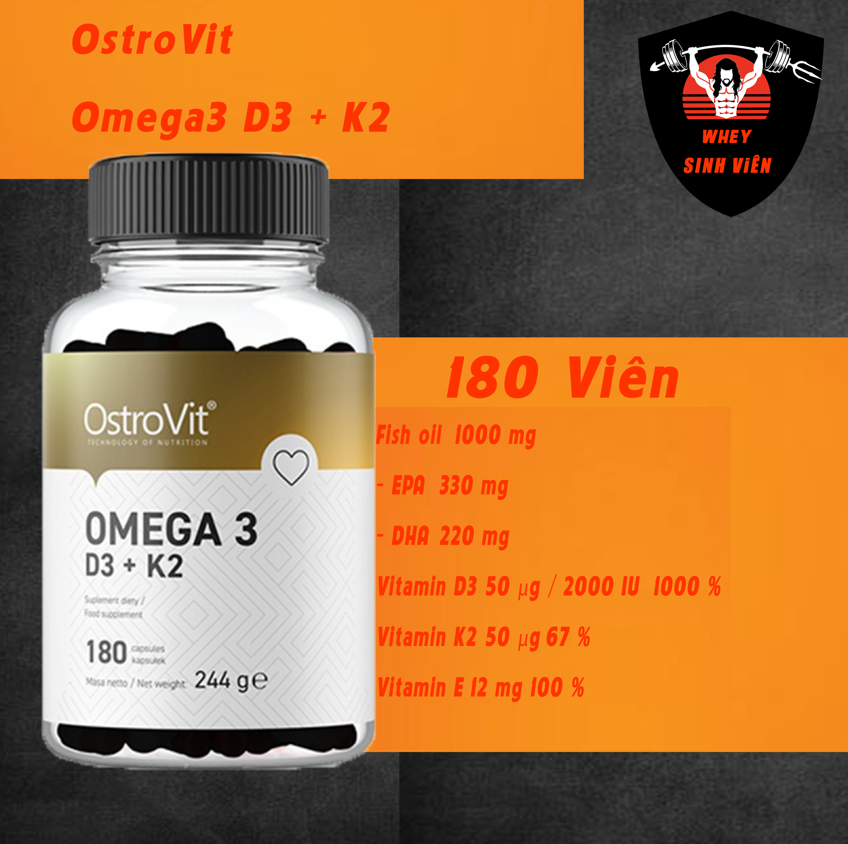 Ostrovit Omega 3 D3 + K2 ( 180 viên ) Hỗ Trợ Sức Khoẻ, Đề Kháng