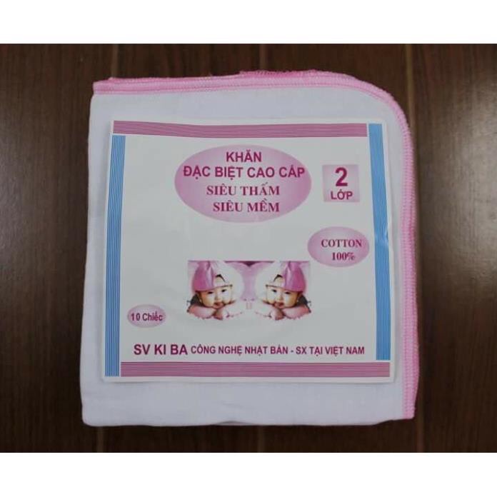 Khăn sữa xô kiba 10 cái 2 lớp, 3 lớp, 4 lớp