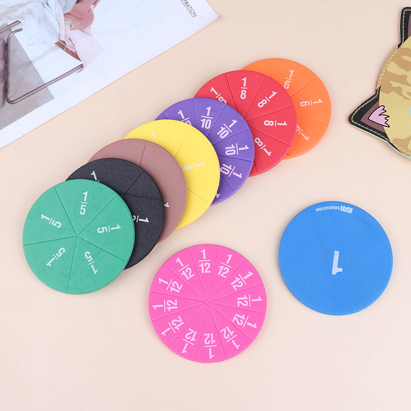 TIFUNI Rainbow Sponge Round Fraction Tiles Early Education Learning Counting Math Toy