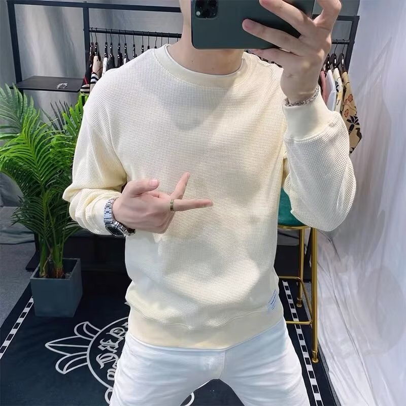 Hanlu Men's Solid Color Round Neck Sweatshirt Long sleeve round neck simple thin base sweatshirt