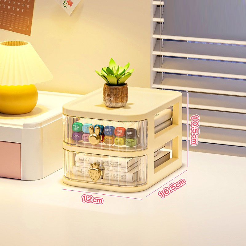 Multi layered transparent drawer style stationery storage box, pen holder, cartoon student office desktop, cute children's storage rack