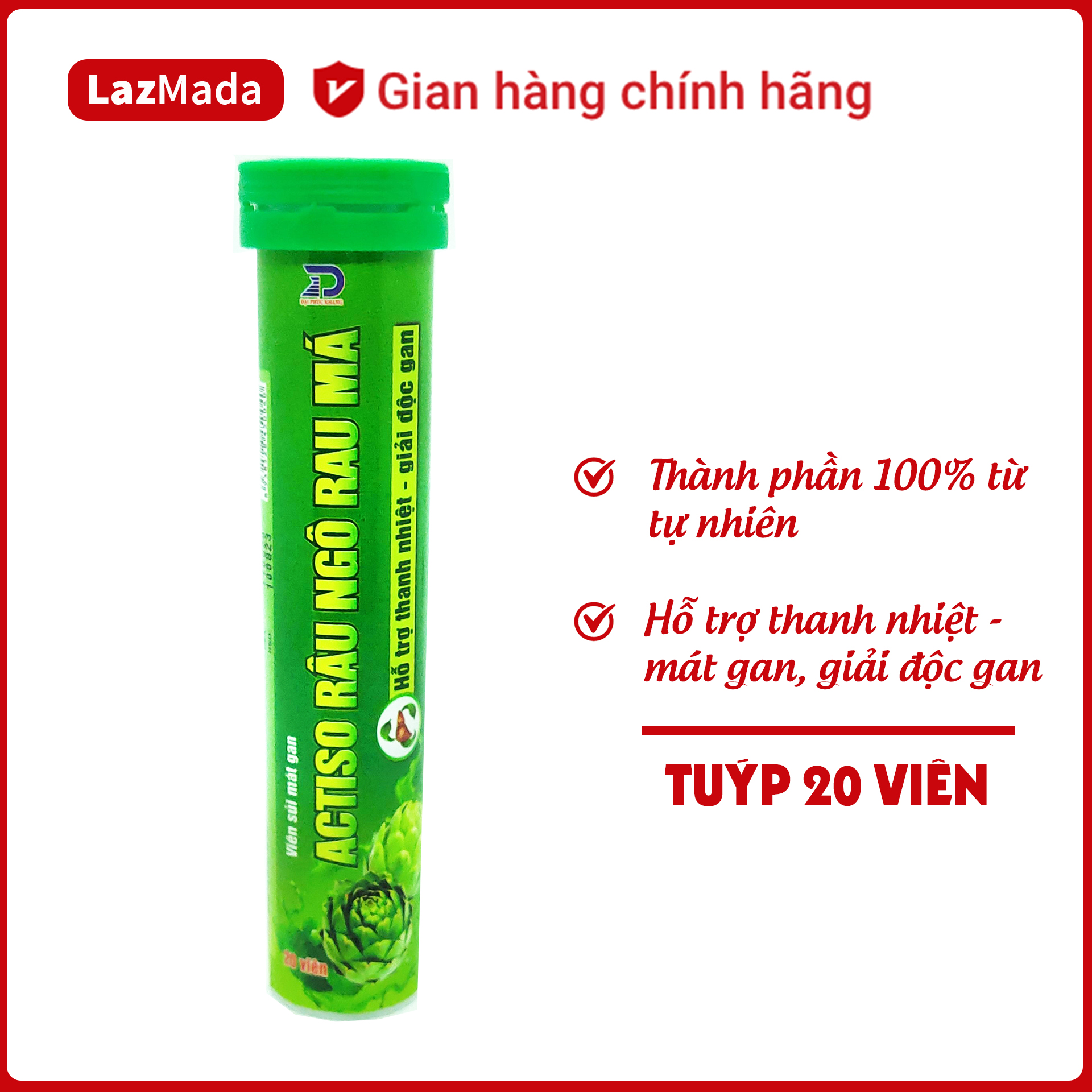 Tuýp 20 Viên sủi mát gan New - ACTISO Râu Ngô Rau Má - Hàng chính hãng - Thanh nhiệt mát gan, giải độc gan hiệu quả
