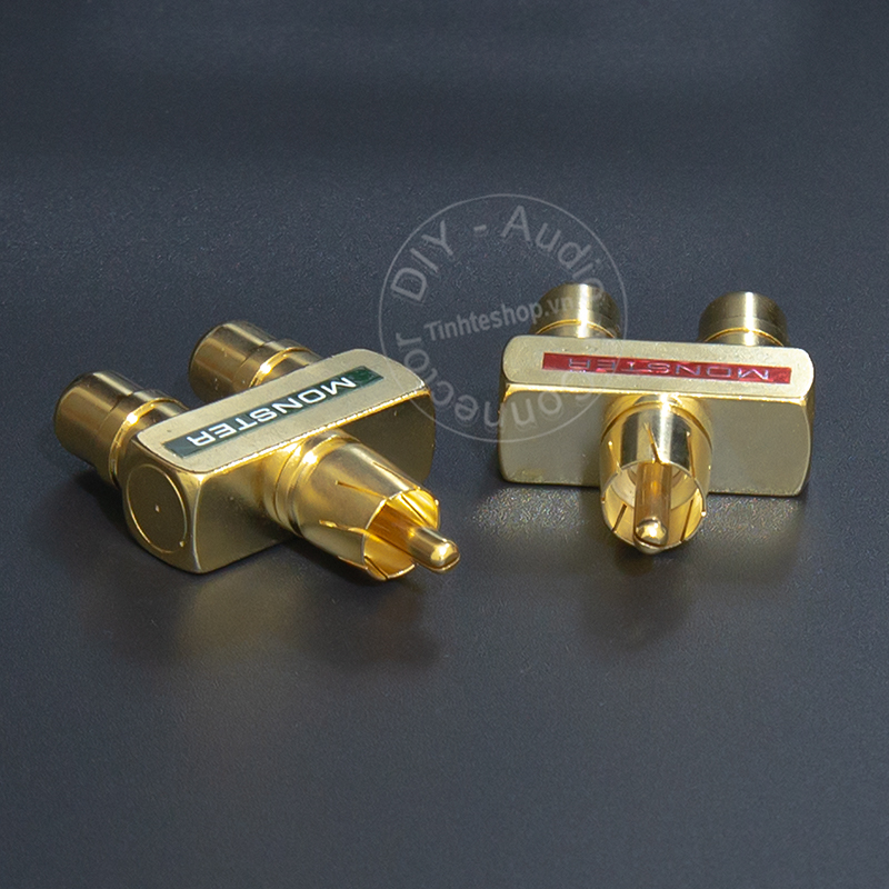 Jack chia AV 1 ra 2 nhân đồng mạ vàng 24K 1 chiếc - Đầu chia hoa sen đực sang 2 cái