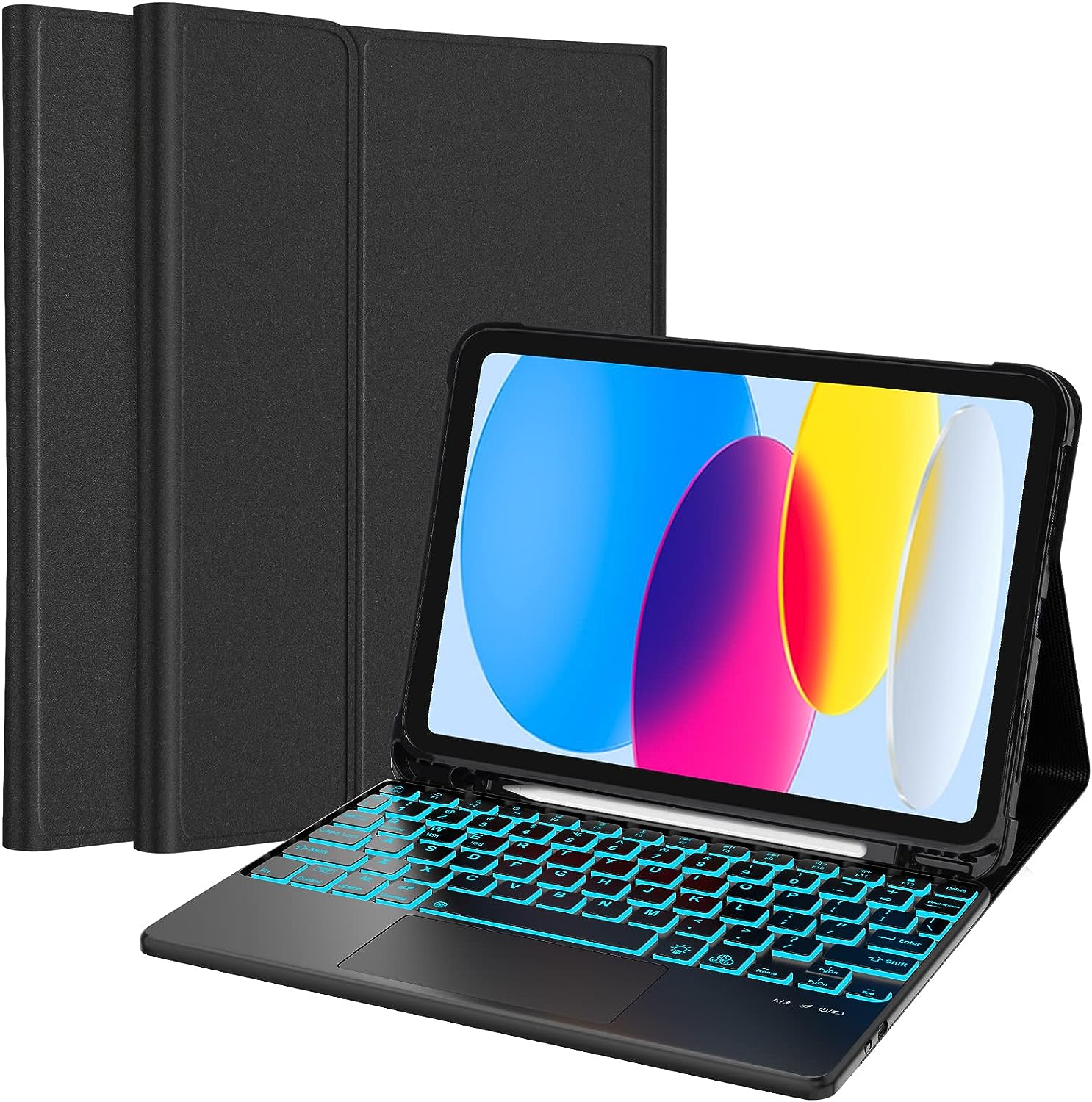 Md keyboard case for ipad air 5th/4th gen 2022/2020, ipad pro 11 inch 4th generation 2022 / ipad pro 11" 2021/2020/2018, smart trackpad, backlight, 360° rotatable keyboard with pencil holder, black