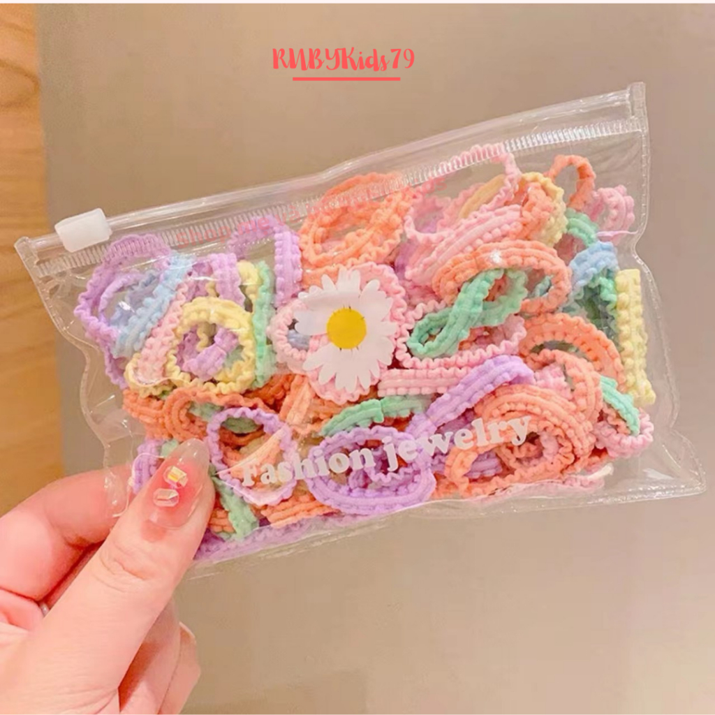 Set 50 sợi dây cột tóc cho bé, chun buộc tóc cho bé dễ thương nhiều màu sắc - rubykid79